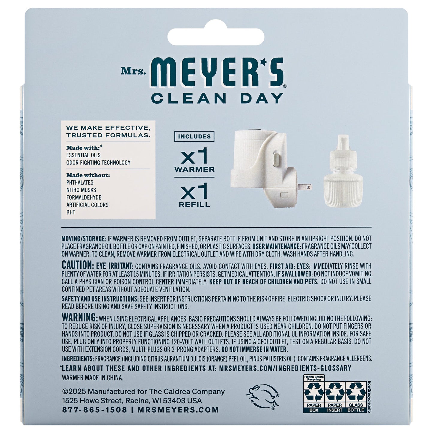 Mrs. Meyer's Snowdrop Plug-In Oil Warmer with Scented Refill
