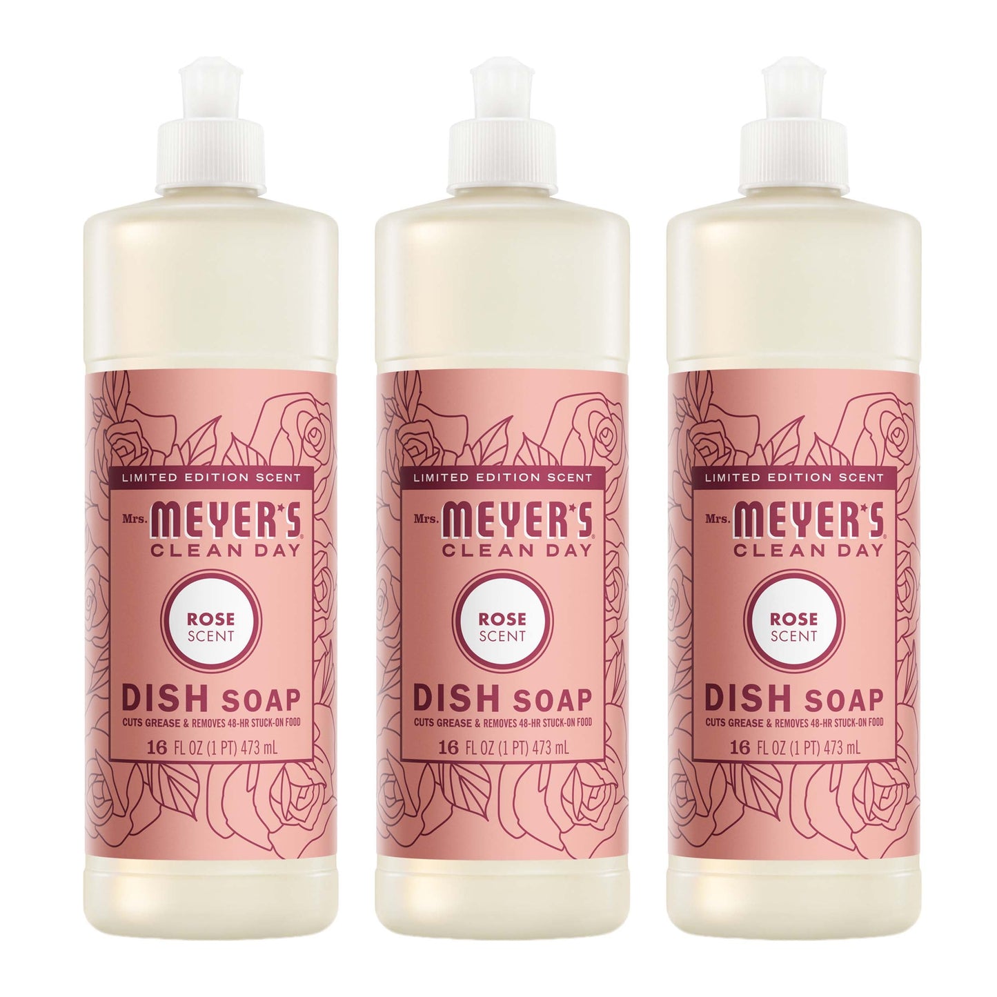 Mrs. Meyer's Rose 3-Count Liquid Dish Soap Bundle